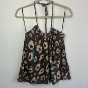 American Eagle Vintage Y2K Halter Tie Peacock Brown Tank Size L Large